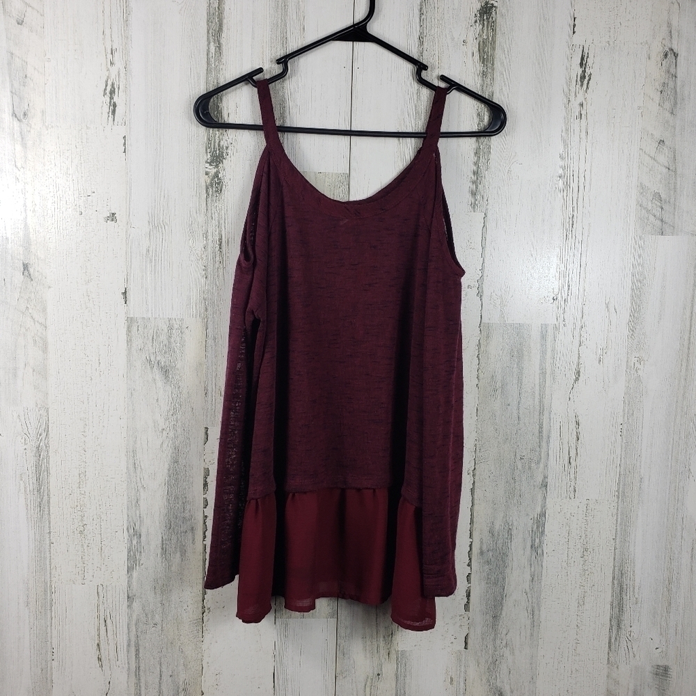 about a girls marron cold shoulder long sleeve shirt women's size large